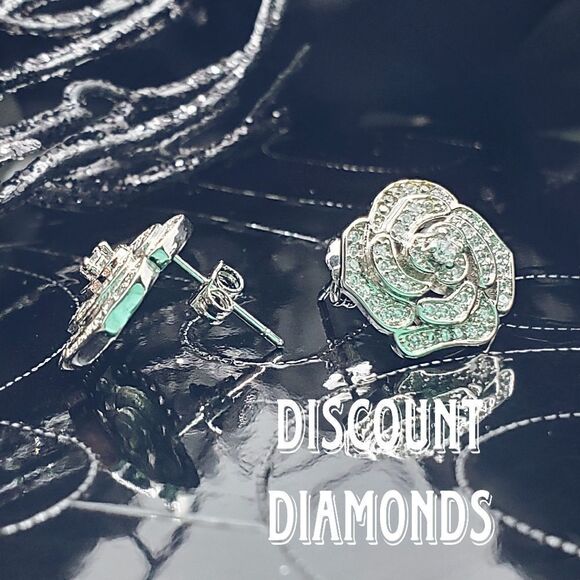 Flower Diamond Stud Back Earrings - Women's Jewelry - Picture 4 of 5